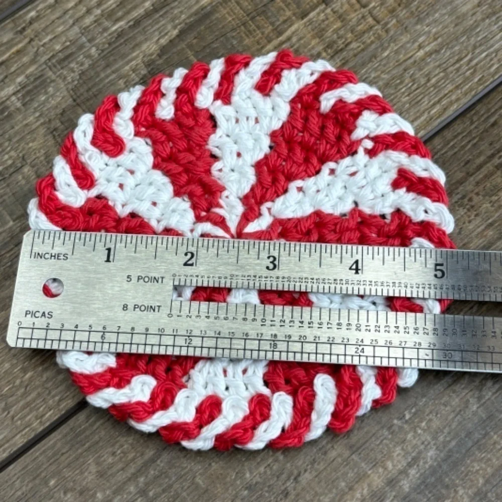 Handcrafted Crochet Peppermint Coasters Christmas Holiday‎ Set of 4 Cotton
